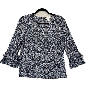 J Crew Shirt Womens Size 6 Blue Floral Ruffle Cottagecore Coquette‎ Peasant Boho